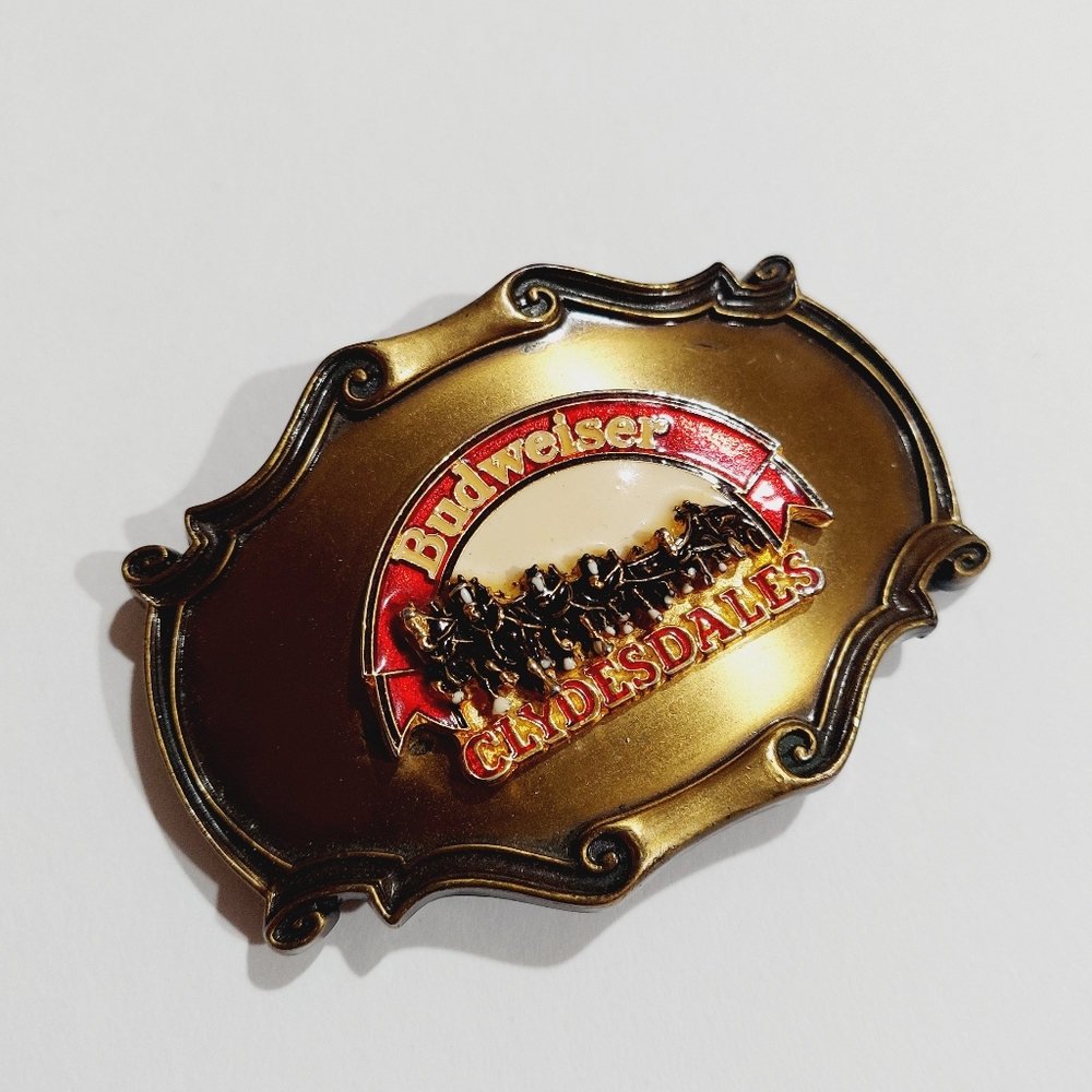 Vintage 1978 Budweiser Clydesdale enamel brass belt buckle